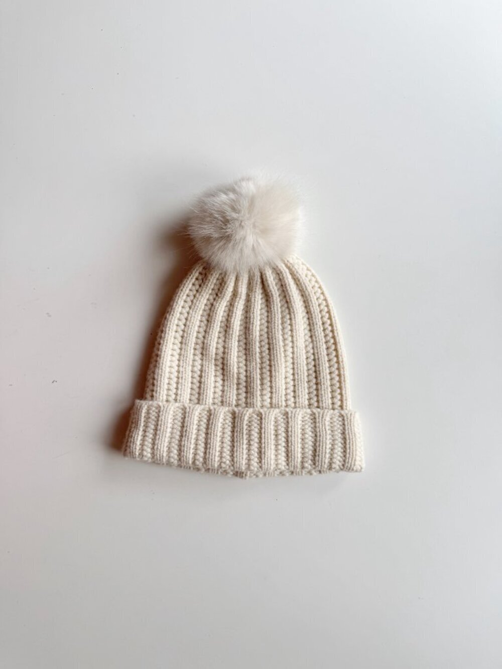 RESTORATION HARDWARE Ivory Wool Cashmere Ribbed Knit Beanie Toque Hat, One Size
